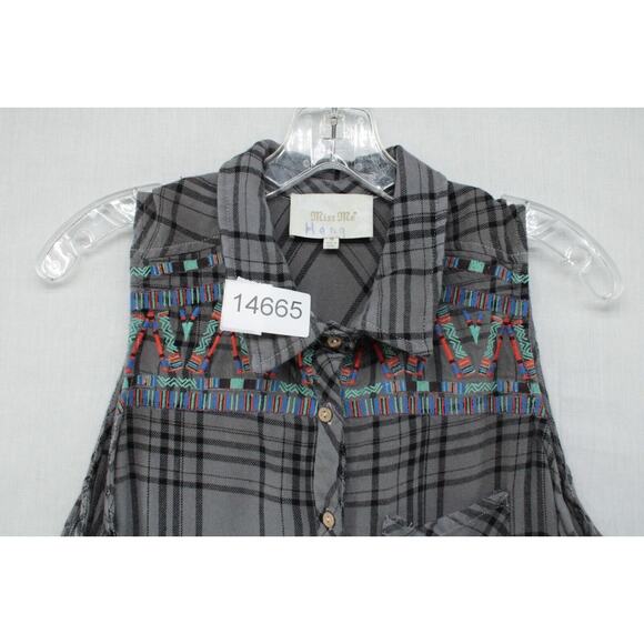 Miss Me Shirt Dress Medium Gray Embroidered Ombre Boho Flannel High Low Tunic - Picture 7 of 7